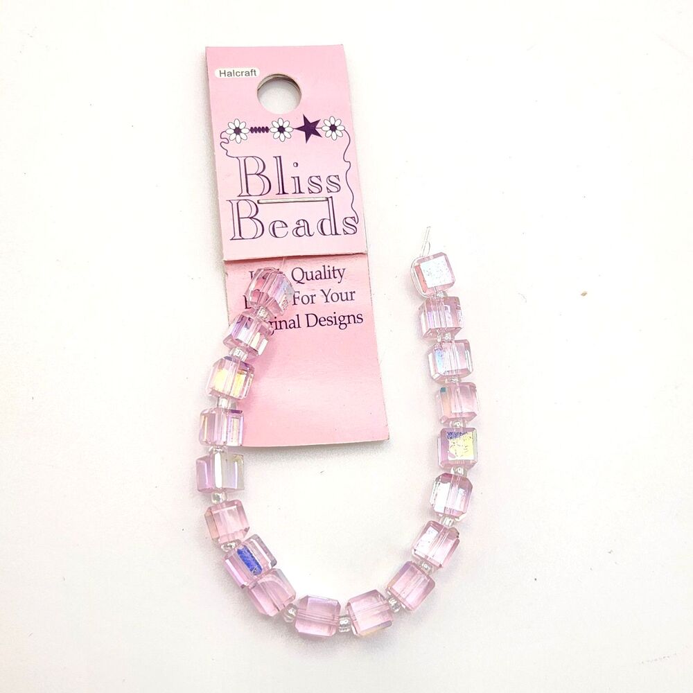 Bliss Beads Strand Rose Pink AB Iridescent Square Beads Faceted Jewelry Making